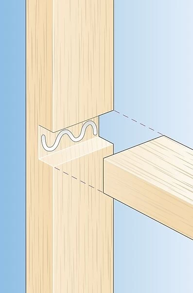 Digital Illustration of adhesive inside join of housing joint in wood