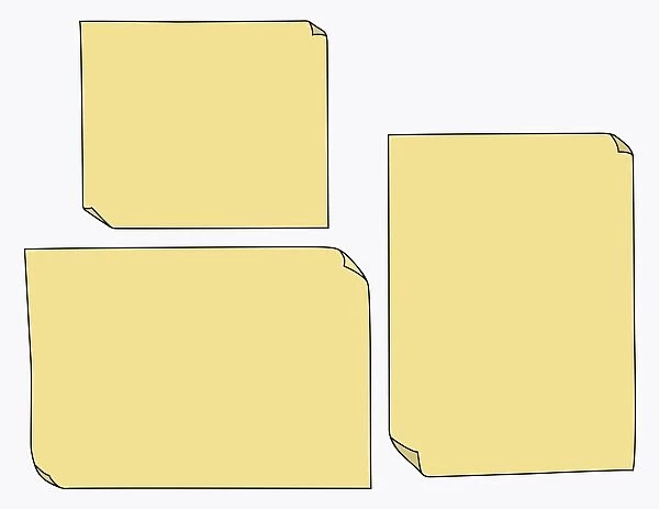 Digital illustration of three blank post-it notes