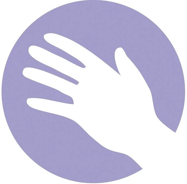Digital illustration of white hand in purple circle on white background