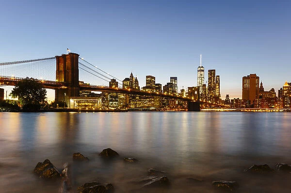 Downtown, Manhattan and Brooklyn bridge at night