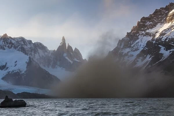 Dust storm on the lake Torre at mount Cerro Torre