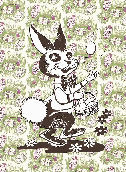 Easter Bunny with a Basket and Eggs