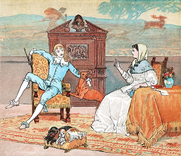 Eighteenth century mother admonishing her idle son