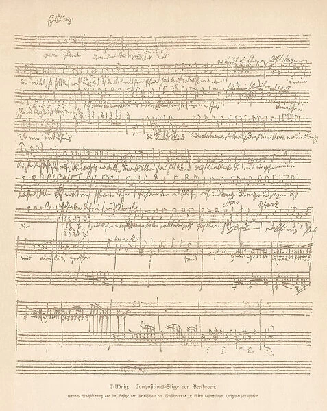 ErlkAonig, composition sketch by Ludwig van Beethoven, facsimile, published 1885