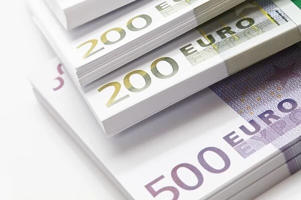 Euro notes in bundles, 200s, 500s
