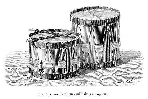 European military drums engraving 1881