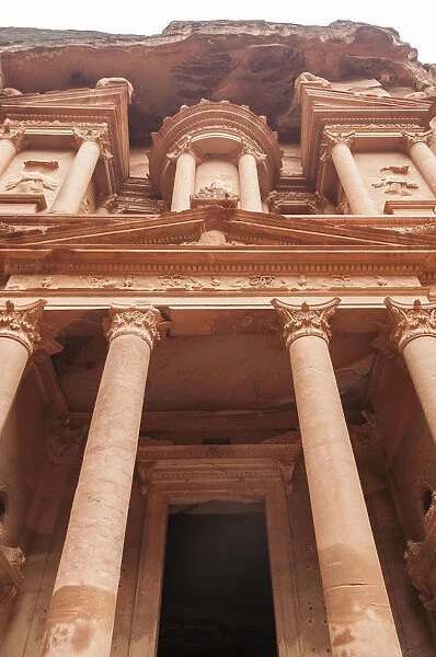 The facade of the Treasury (Al-Khazneh) in Petra, Jordan