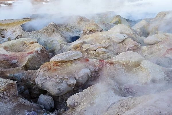 Geyser field, used geothermally, dried up, fumarole, Sol de Manana, Altiplano, Bolivia