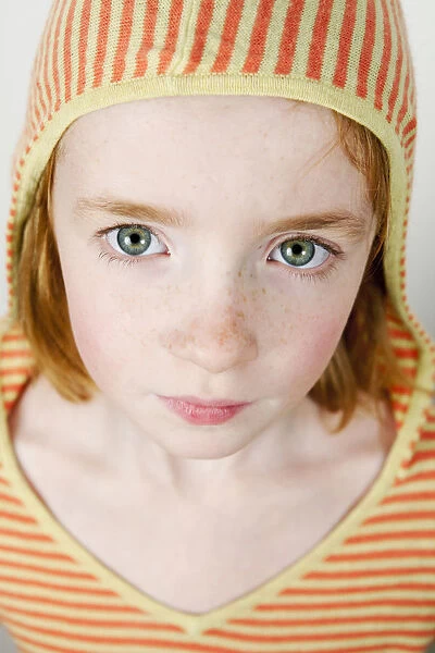 Girl, child, red hair, hooded shirt, portrait