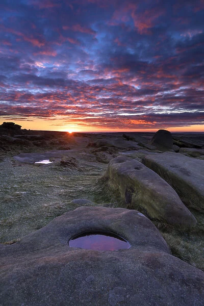 Higgor Tor Rocks sunrise. English Peak District. UK