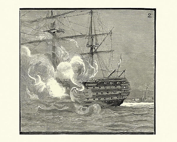 HMS Duke of Wellington, firing a slaute, 19th Century