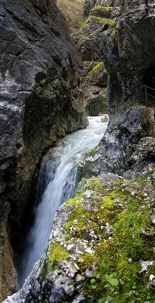 Hollentalklamm gorge with waterfall of the Hammersbach stream, Hammerbach, Garmisch-Partenkirchen District, Upper Bavaria, Bavaria, Germany
