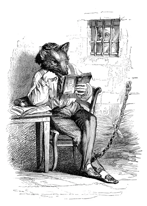Framed Print : Humanized Fox in Prison Print Artwork Framed Print : Humanized Fox in Prison Print Artwork