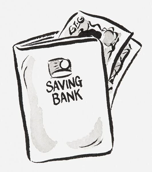 Illustration of bank book containing some banknotes