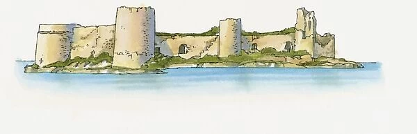 Illustration of castle in the Mediterranean Sea near Kizkalesi, Turkey
