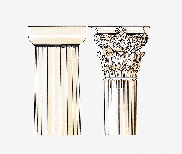 Illustration of Doric and Corinthian style columns
