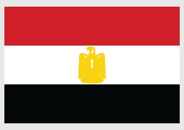 Illustration of flag of Egypt, horizontal bands of red, white and black with yellow Eagle of Saladin in centre