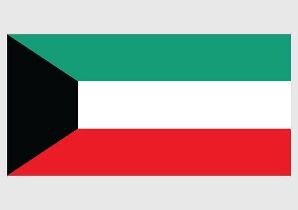Illustration of flag of Kuwait, a horizontal tricolor of green, white and red with black trapezium on hoist side