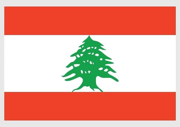 Illustration of flag of Lebanon, white stripe between two horizontal red stripes, with green cedar in center