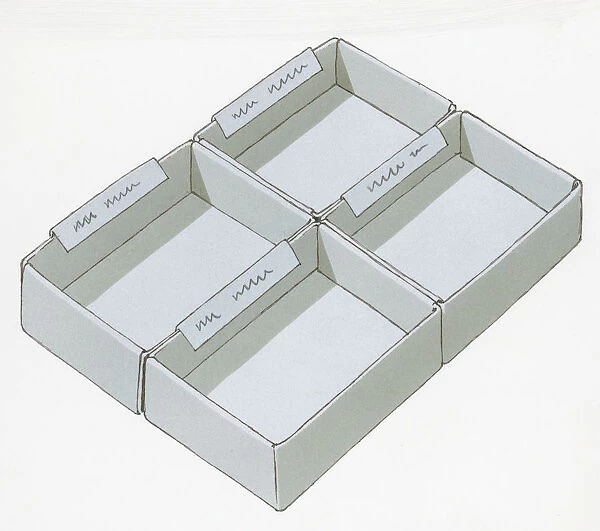 Illustration of four empty labelled boxes