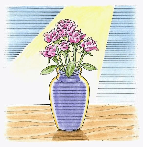 Illustration of shining light on flowers to remove pollen beetles from flowers in vase