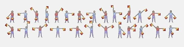 Illustration showing semaphore signalling using flags