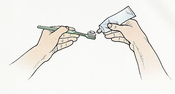 Illustration of squeezing toothpaste on toothbrush