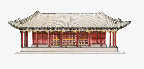 Illustration of traditional Chinese single-eaved hall
