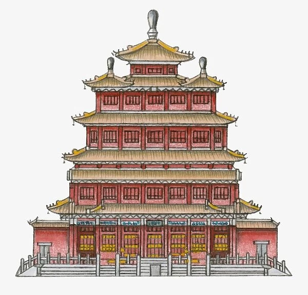 Illustration of traditional Chinese storied pavilion