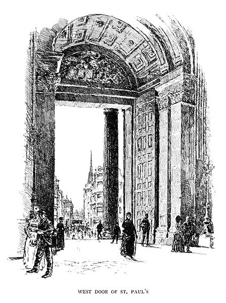 Inside the West Door of St Pauls Cathedral (Victorian illustration)