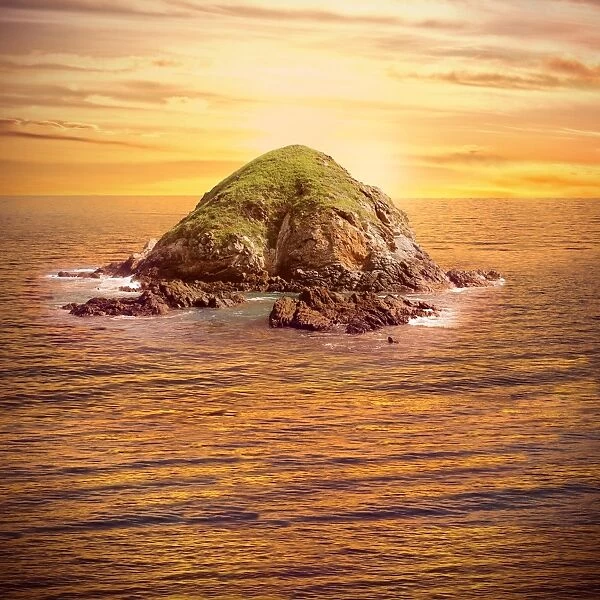 Island in Ocean Sunset Colors