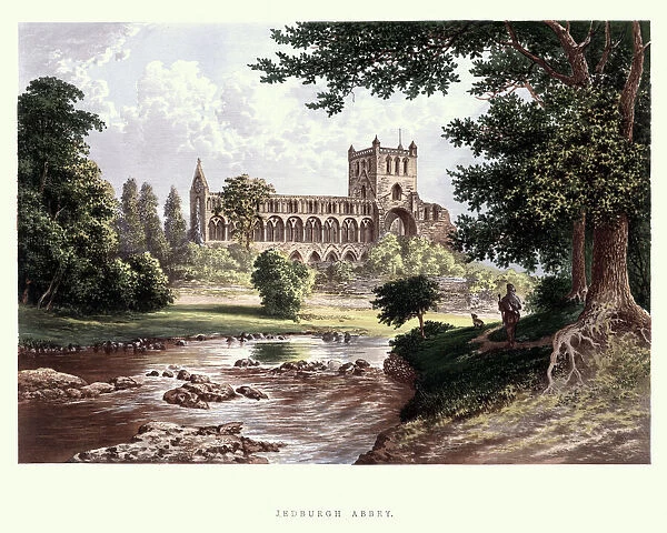 Jedburgh Abbey, a ruined Augustinian abbey, 19th Century
