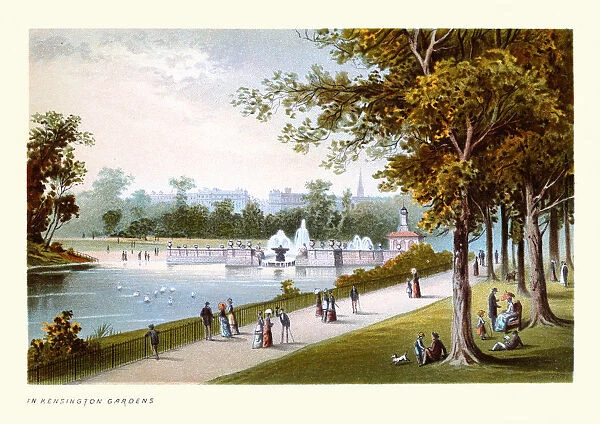 In Kensington Gardens, Victorian London, 19th Century Art print