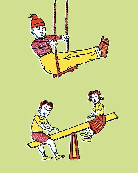 Kids on swing and seesaw