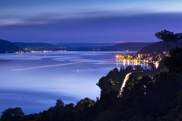 Lake Constance at the blue hour, with Sipplingen and Bodman, Baden-Wuerttemberg, Germany