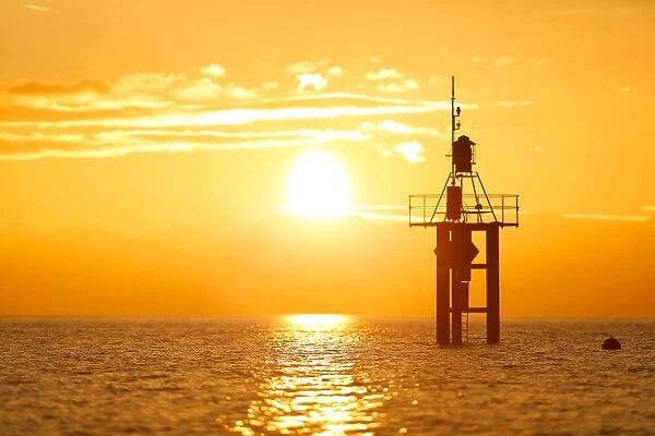 Lighthouse at sunrise, at Hoernle, Lake Constance, Konstanz, Baden-Wurttemberg, Germany