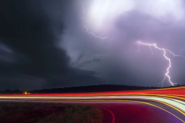 Lightning with light trails, Kansas, USA