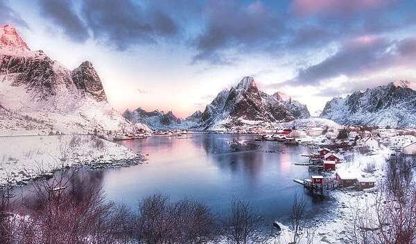 Lofoten in northern Norway. Photographed at dusk in winter