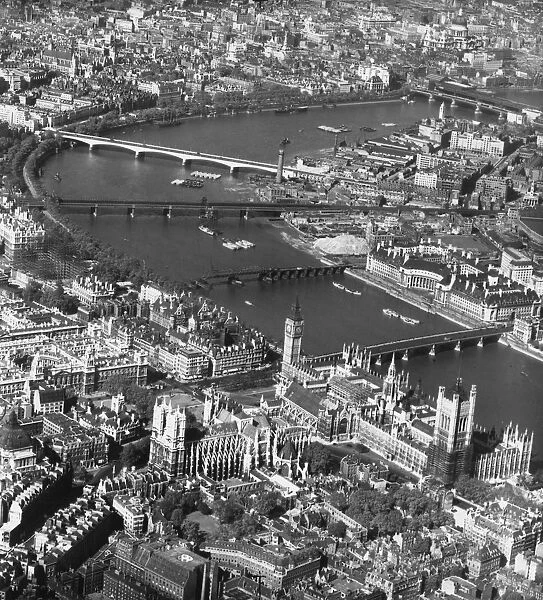 London From The Air the Palace of Westminster at lower right and County Hall at centre right