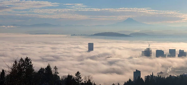 Low Fog Bank Over Portland Oregon Cityscape
