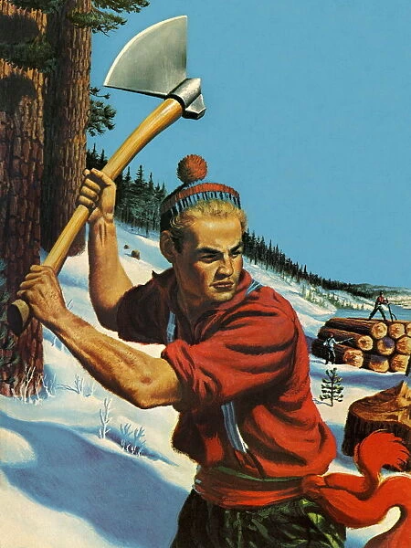 Lumberjack Swinging a Large Ax