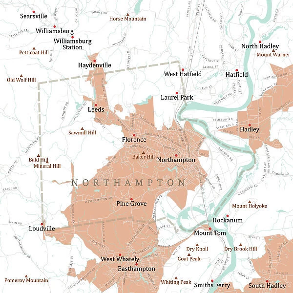MA Hampshire Northampton Vector Road Map