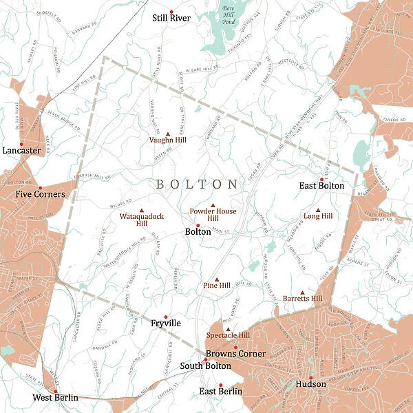 MA Worcester Bolton Vector Road Map
