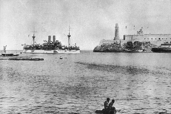 The Maine. The battleship USS Maine, entering Havana harbour