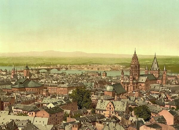 Mainz in Rhineland-Palatinate, Germany, Historic, digitally restored reproduction of a photochromic print from the 1890s