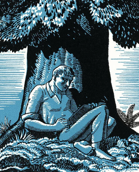 Man Reading Under a Tree