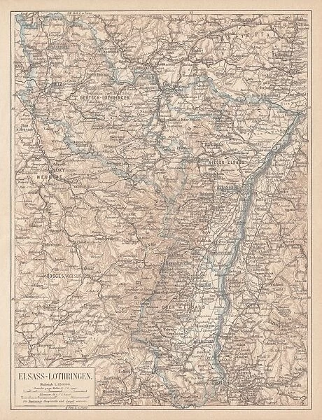 Map of Alsace-Lorraine, lithograph, published in 1875