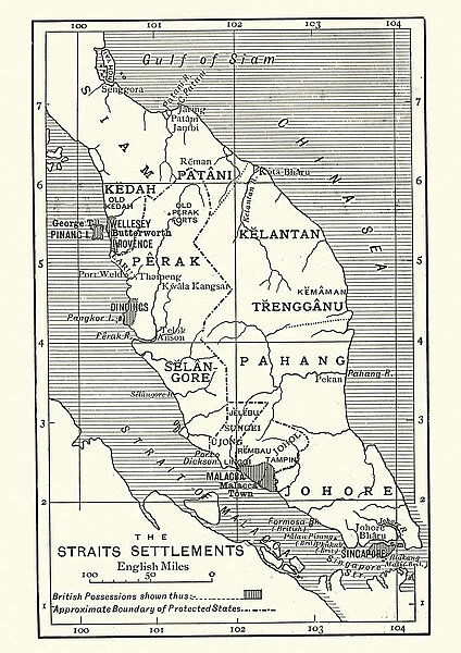 Map of British Malaya and Singapore, 1890s