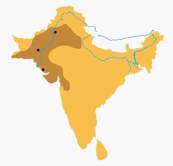 Map of Indian Subcontinent with River Indus and Indus Valley highlighted