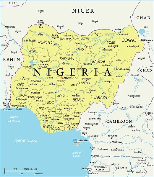 Map of Nigeria. Nigeria is a country on the coast of West Africa